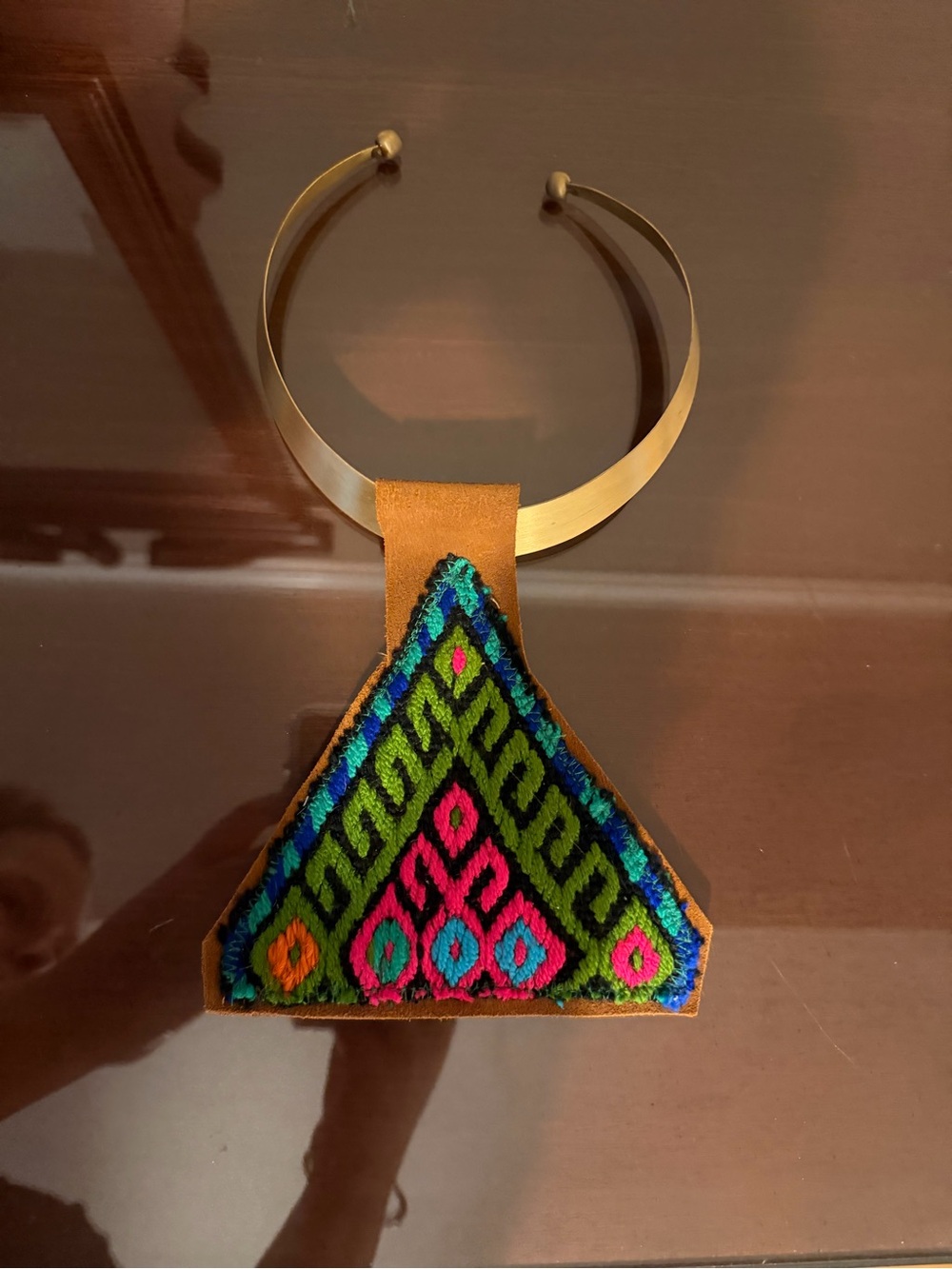 Bold Embroidered Triangle Kilim Pendant Necklace - Multicolor Orijinal Designs